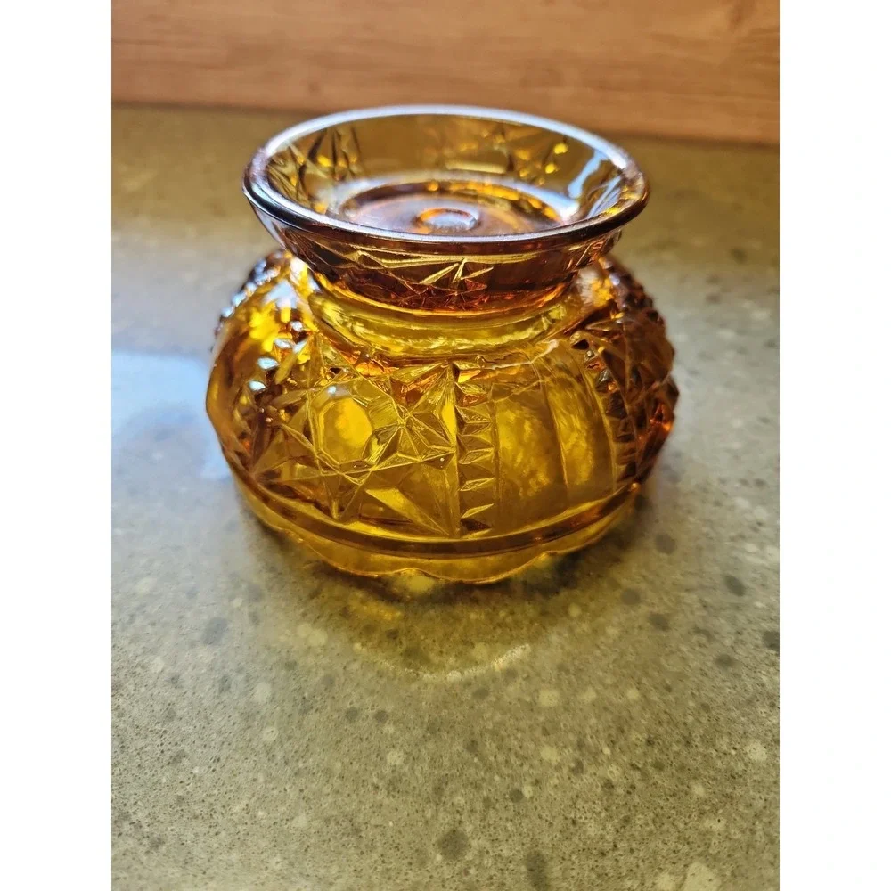 Indiana Glass Amber Stars And Bars Fairy Lamp BASE ONLY PLEASE READ DESCRIPTION
